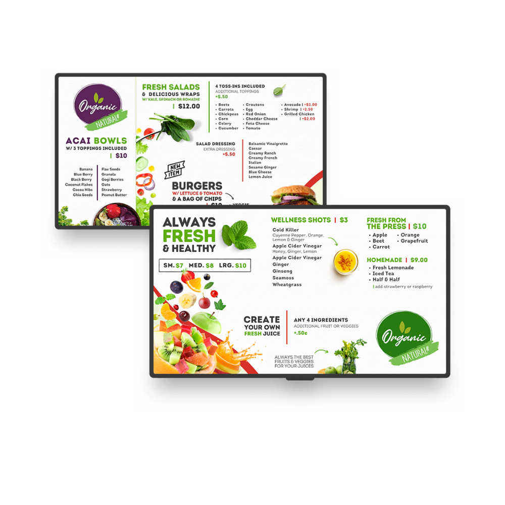 ditial tv menu boards for juice bar