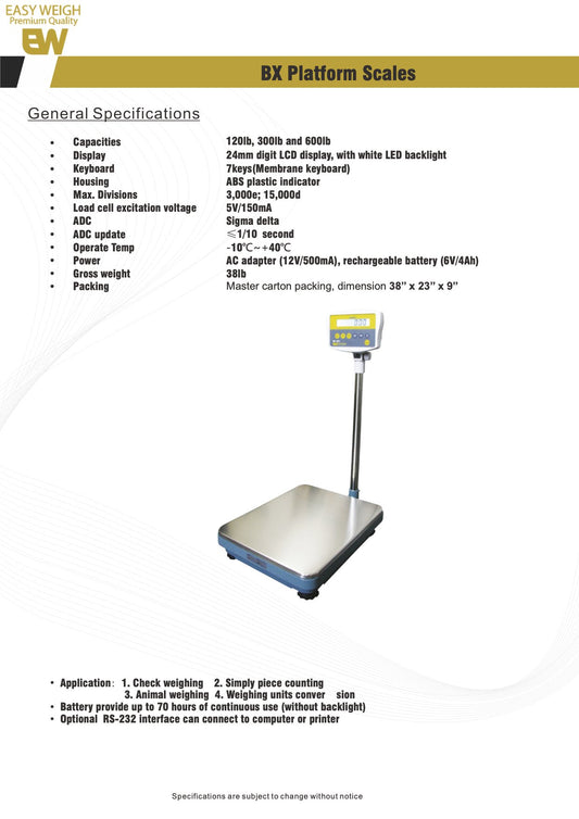 Easy Weigh BX-600+ Series Platform Scale