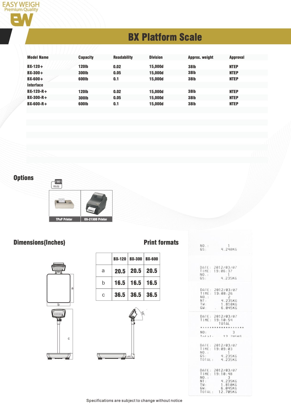 Easy Weigh BX-600+ Series Platform Scale