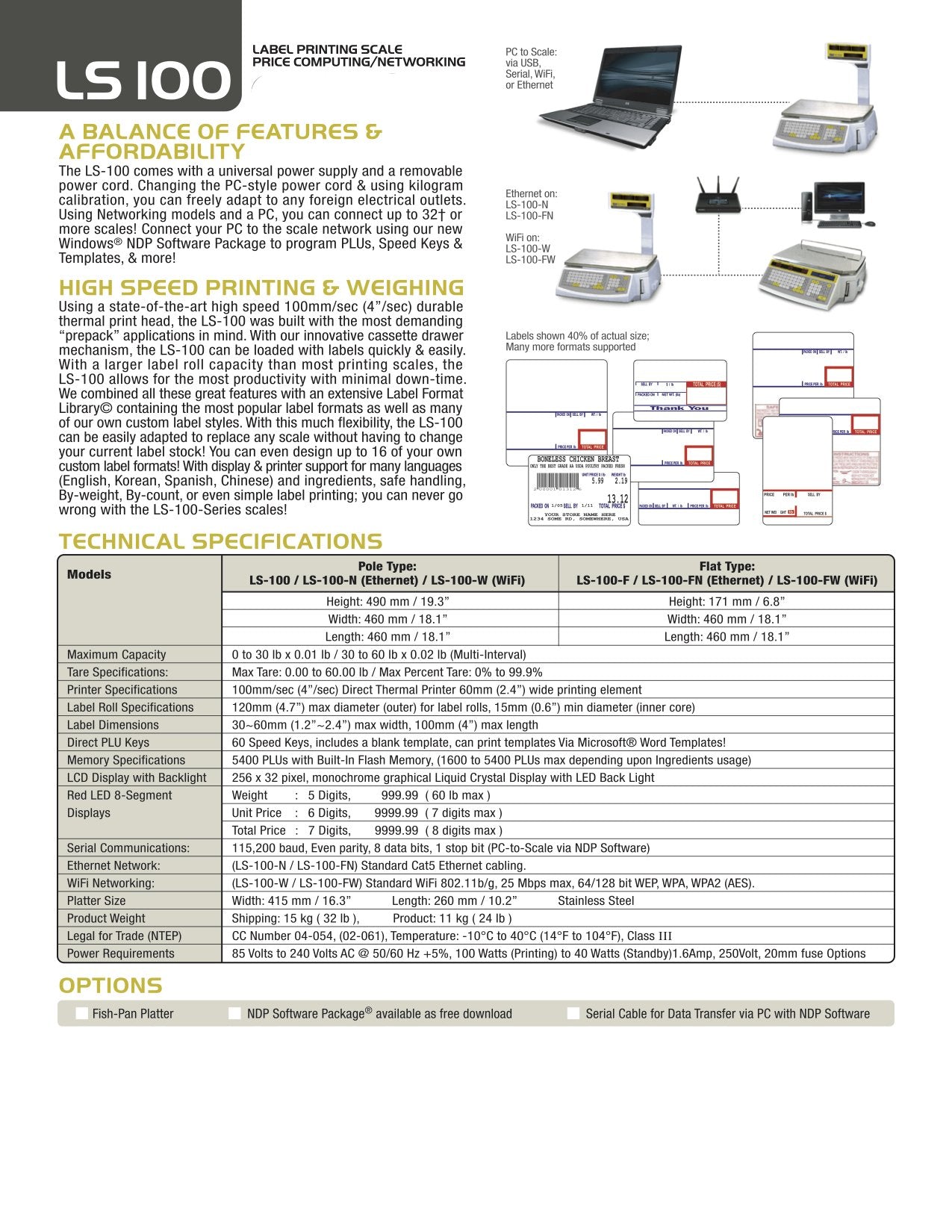 Easy Weigh LS-100 Price Computing & Label Printing Scale