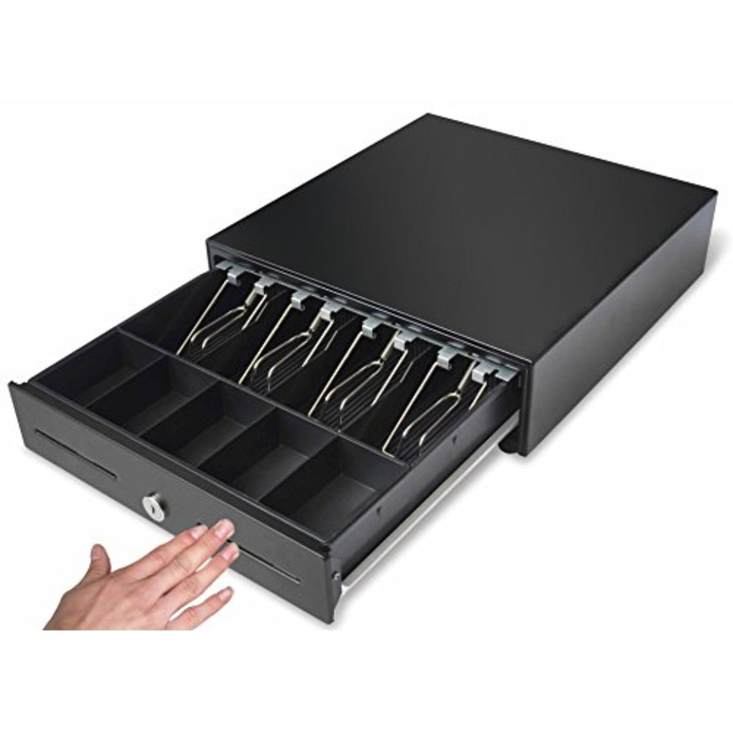 HK Systems 13" Black Heavy Duty Manual Push-Open Cash Drawer w/ 4 Bill/5 Coin Till