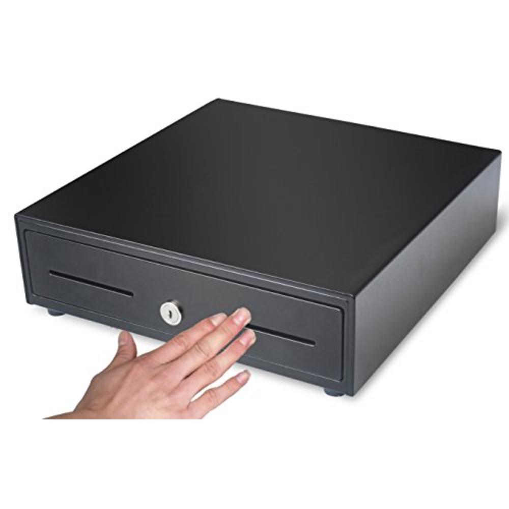 HK Systems 13" Black Heavy Duty Manual Push-Open Cash Drawer w/ 4 Bill/5 Coin Till