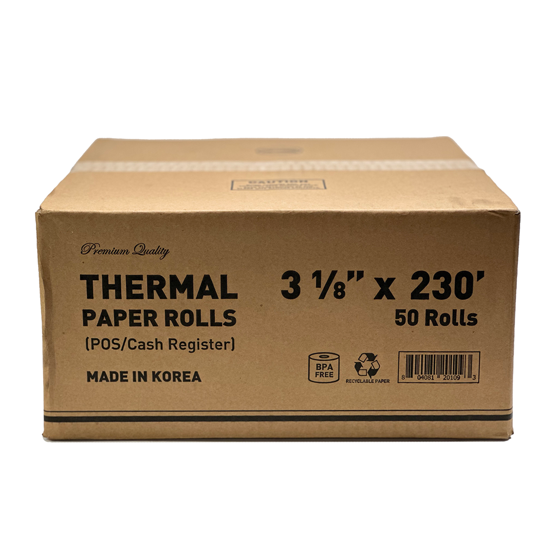 3 1/8" x 230' Thermal Receipt Paper, 50 Rolls/Case