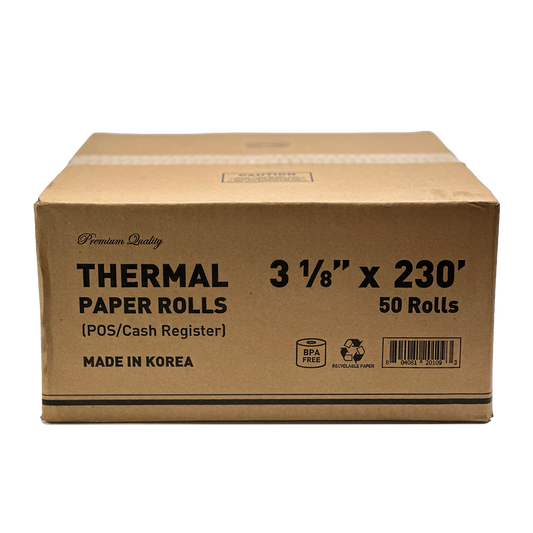 3 1/8" x 230' Thermal Receipt Paper, 50 Rolls/Case