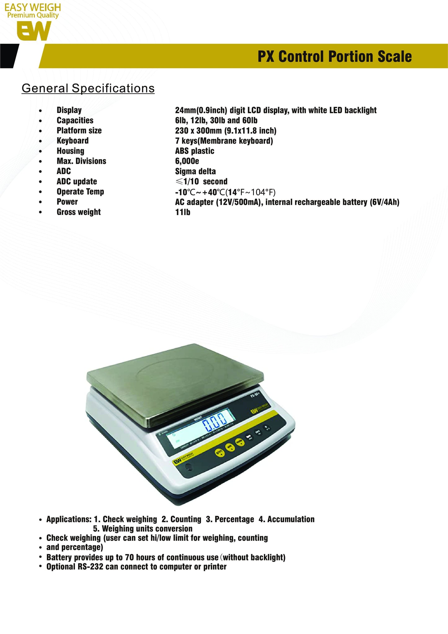 Easy Weigh PX Series Control Portion Series Scales
