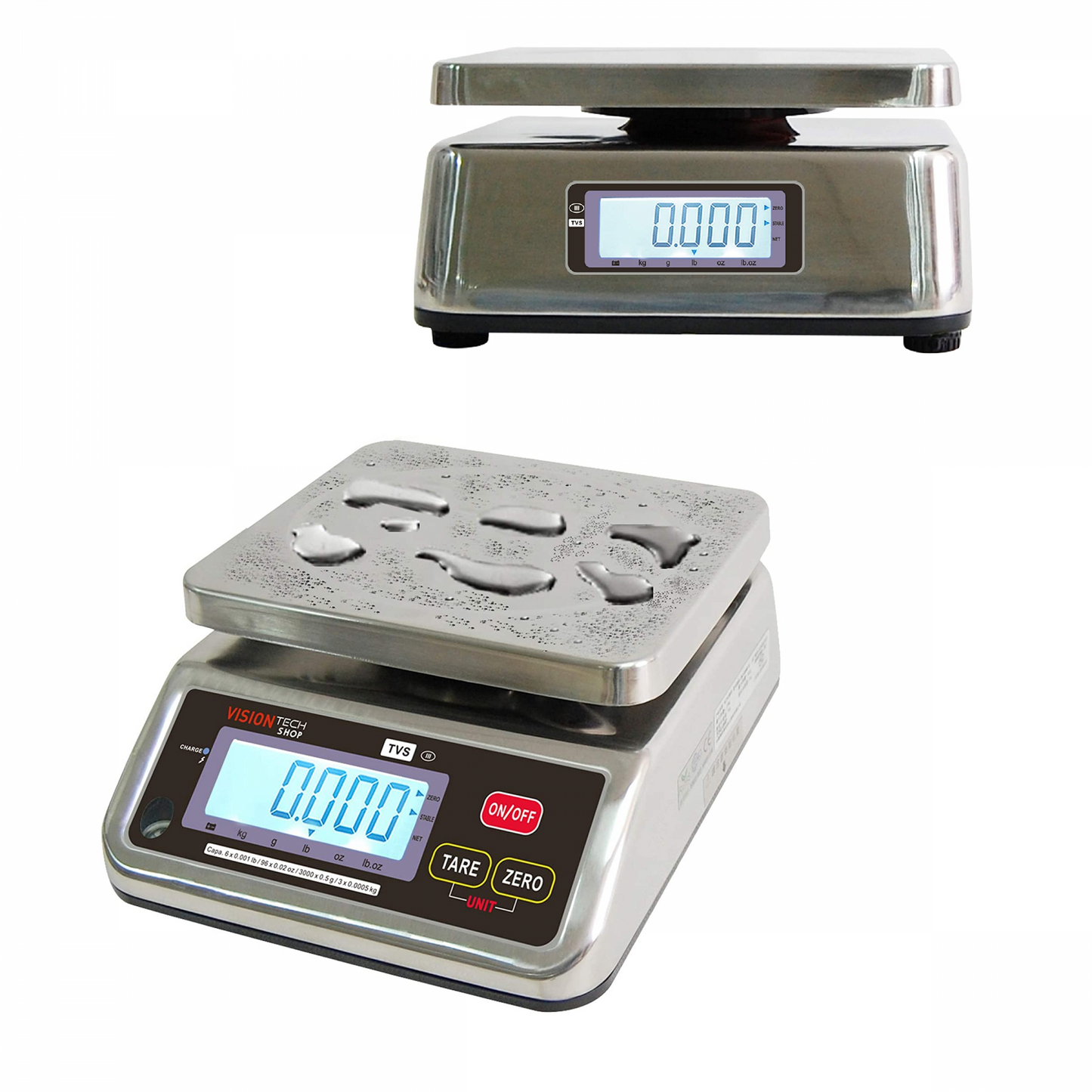 VisionTech TVS Stainless Steel/Washdown Series Portion Control Scale w/ Dual Display